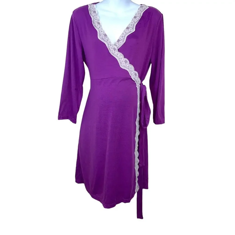 Maternity Lace Purple Wrap Light Weight Robe Size XL - Picture 4 of 11